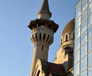 Historic tower and modern facade in Constanța