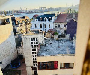 Constanța city view through an architectural opening