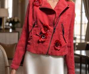 Crimson Poppy Nocturne handmade jacket front view