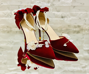 Crimson Reverie — Pearl & Blossom Couture Heels - View 2