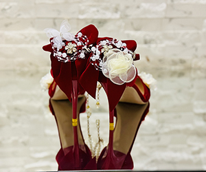 Crimson Reverie — Pearl & Blossom Couture Heels - View 6