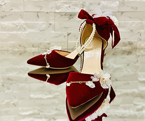 Crimson Reverie — Pearl & Blossom Couture Heels - View 8