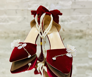 Crimson Reverie — Pearl & Blossom Couture Heels - View 9